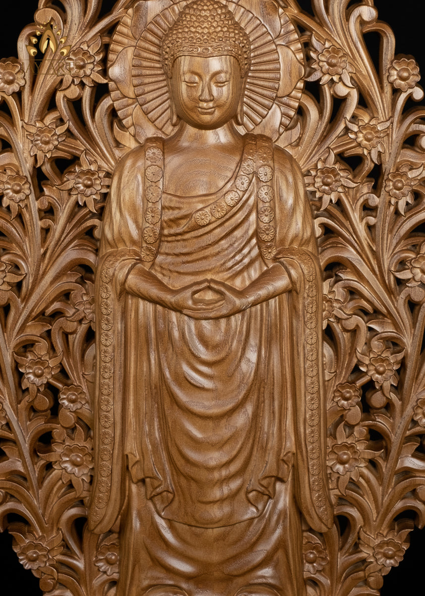 Buddha popular wood carving on Stand