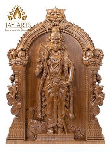 Skanda (Lord Muruga) Wood Carving - Ashwood Wall Panel 24" x 18"