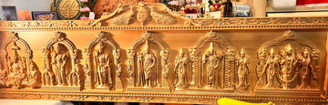 Arupadaiveedu Wood Carving 16"H x 57"W - The Grand Panel of the Six Abodes of Lord Murugan