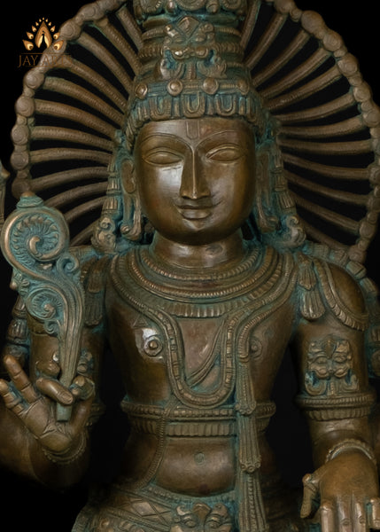 27” Bronze Standing Vishnu with Gada - Lost-Wax Method Sculpture