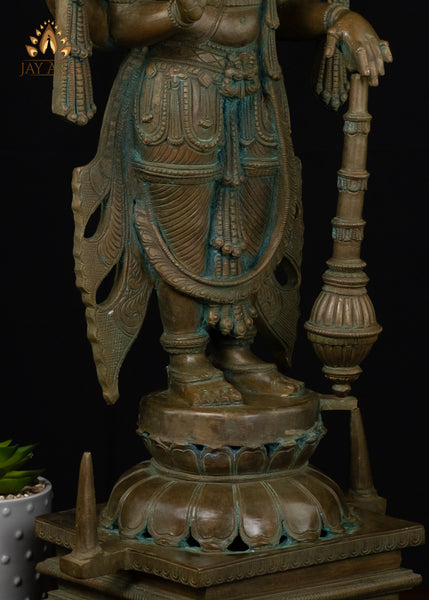 27” Bronze Standing Vishnu with Gada - Lost-Wax Method Sculpture