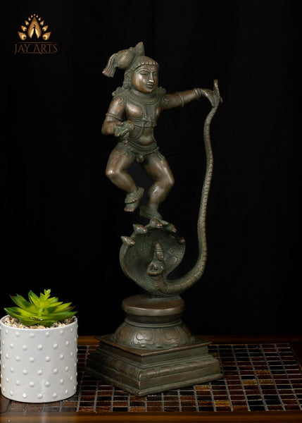 18" Lord Krishna dancing on Kalinga Brass Statue Kalinga Narthana Krishna