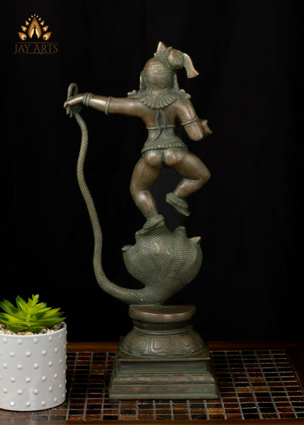 18" Lord Krishna dancing on Kalinga Brass Statue Kalinga Narthana Krishna