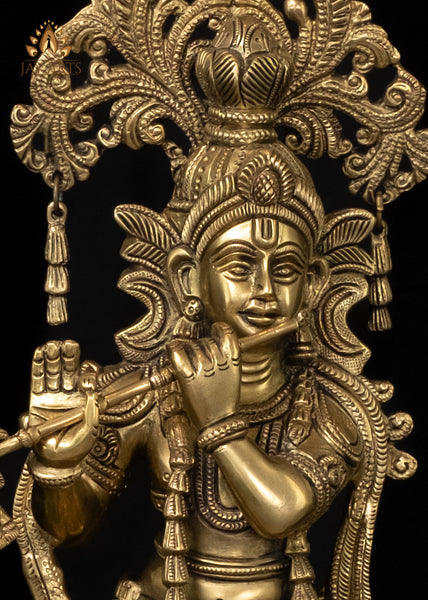 17" Brass Krishna Statue, the enchanting Flutist