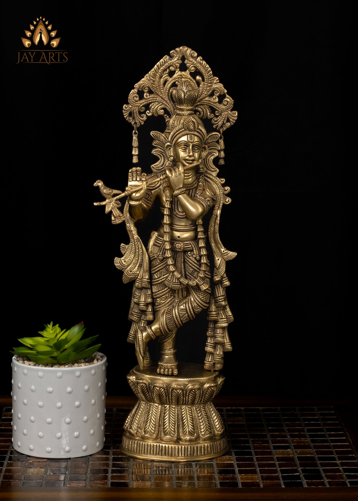 17" Brass Krishna Statue, the enchanting Flutist