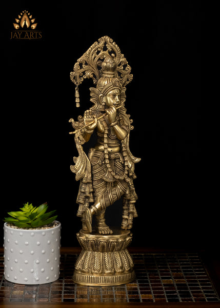 17" Brass Krishna Statue, the enchanting Flutist