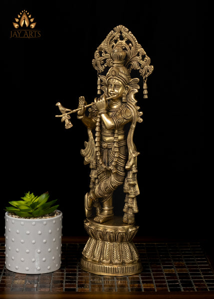 17" Brass Krishna Statue, the enchanting Flutist