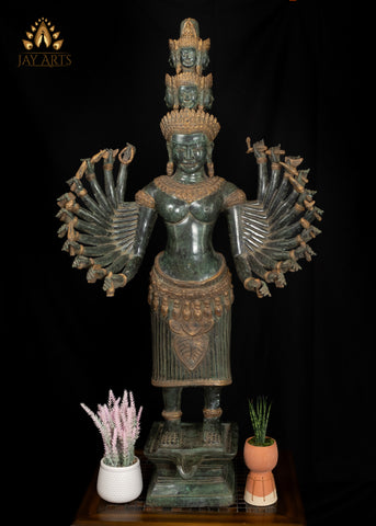46" Cambodian Bronze Prajna Paramita Statue Embodiment of Perfection of Wisdom