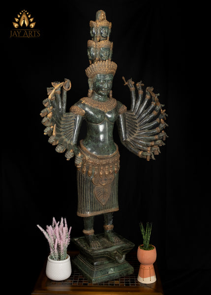 46" Cambodian Bronze Prajna Paramita Statue Embodiment of Perfection of Wisdom