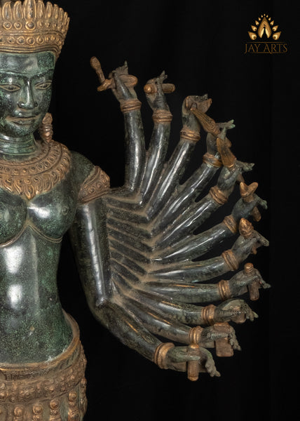 46" Cambodian Bronze Prajna Paramita Statue Embodiment of Perfection of Wisdom