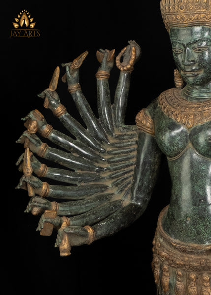 46" Cambodian Bronze Prajna Paramita Statue Embodiment of Perfection of Wisdom