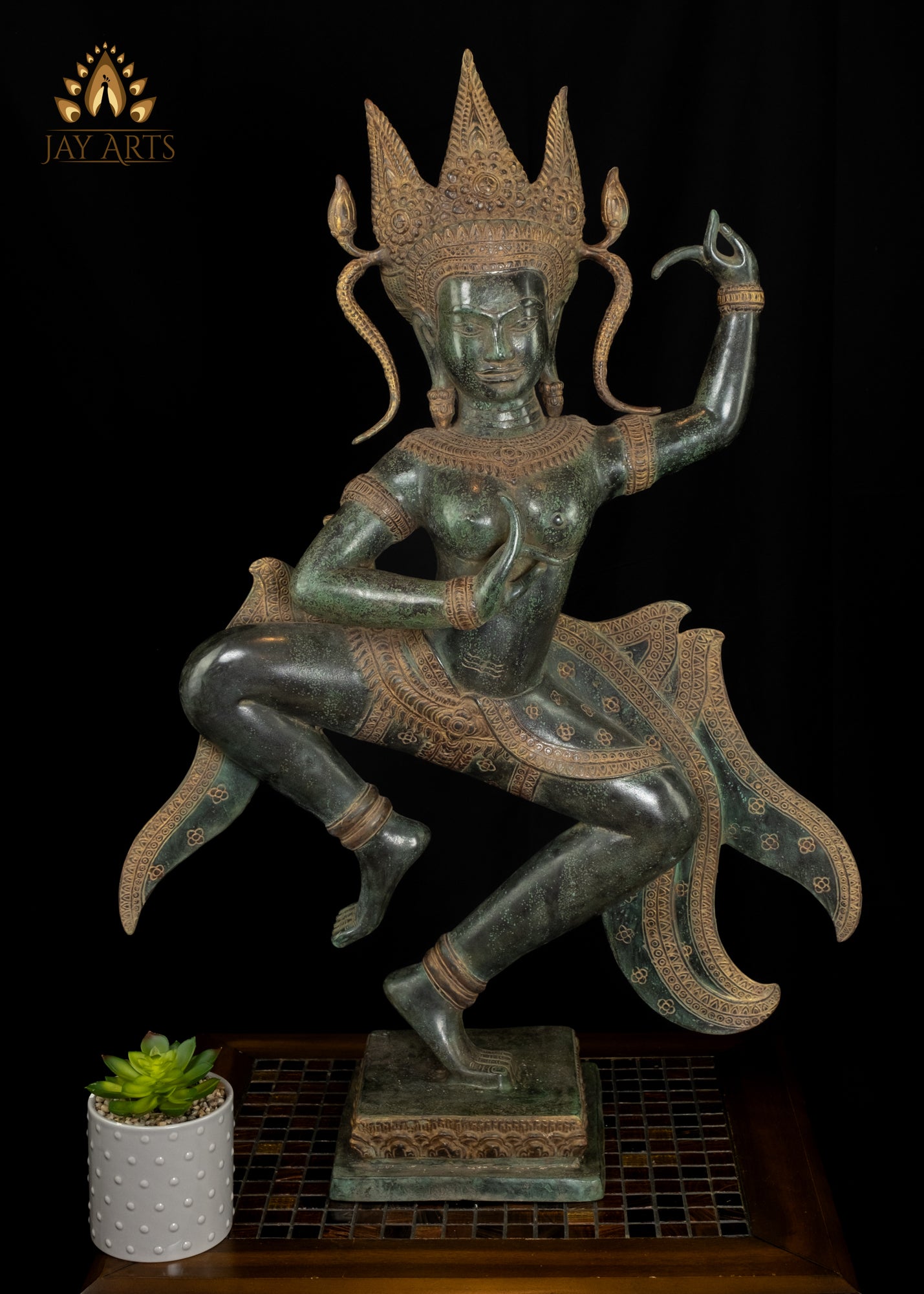 34" Dancing Cambodian Bronze Apsara Statue - A Timeless Representation of Otherworldly Charm