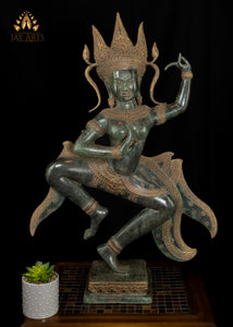 34" Dancing Cambodian Bronze Apsara Statue - A Timeless Representation of Otherworldly Charm