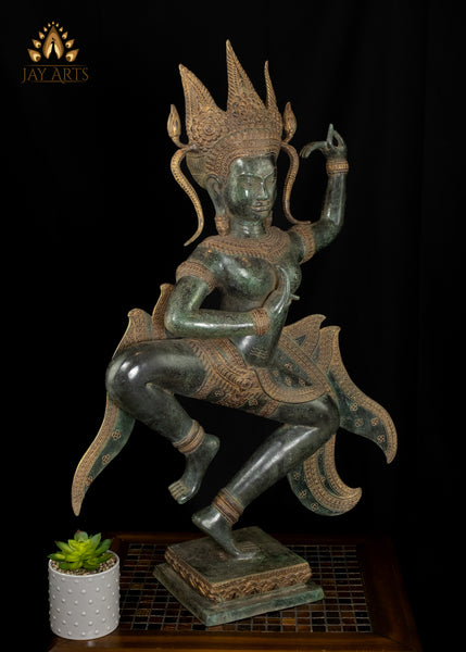 34" Dancing Cambodian Bronze Apsara Statue - A Timeless Representation of Otherworldly Charm