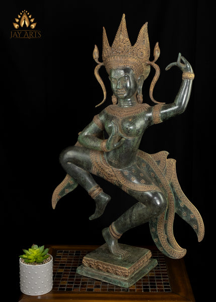 34" Dancing Cambodian Bronze Apsara Statue - A Timeless Representation of Otherworldly Charm