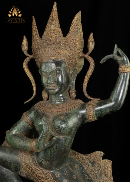 34" Dancing Cambodian Bronze Apsara Statue - A Timeless Representation of Otherworldly Charm