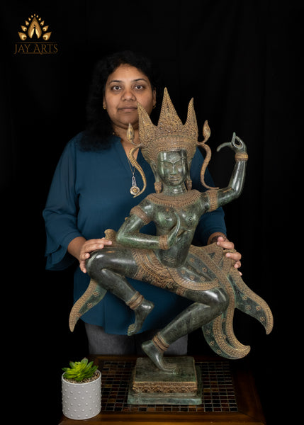 34" Dancing Cambodian Bronze Apsara Statue - A Timeless Representation of Otherworldly Charm