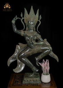 34" Cambodian Dancing Bronze Apsara Statue - An Enduring embodiment of Ethereal Allure