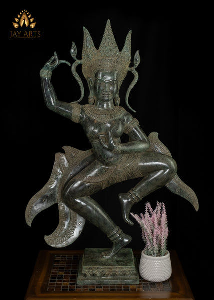 34" Cambodian Dancing Bronze Apsara Statue - An Enduring embodiment of Ethereal Allure