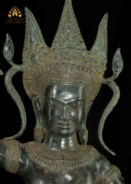 34" Cambodian Dancing Bronze Apsara Statue - An Enduring embodiment of Ethereal Allure