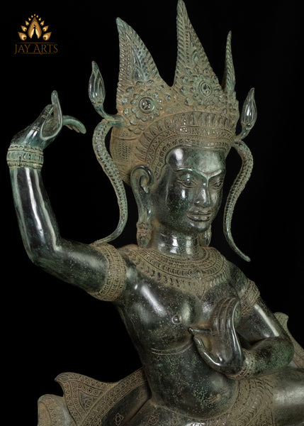 34" Cambodian Dancing Bronze Apsara Statue - An Enduring embodiment of Ethereal Allure