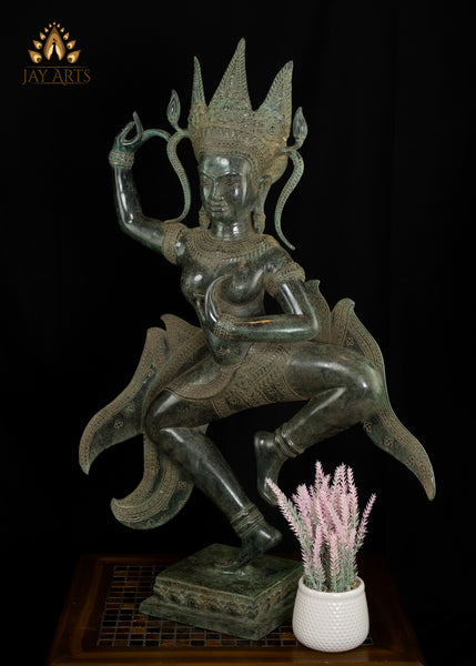 34" Cambodian Dancing Bronze Apsara Statue - An Enduring embodiment of Ethereal Allure