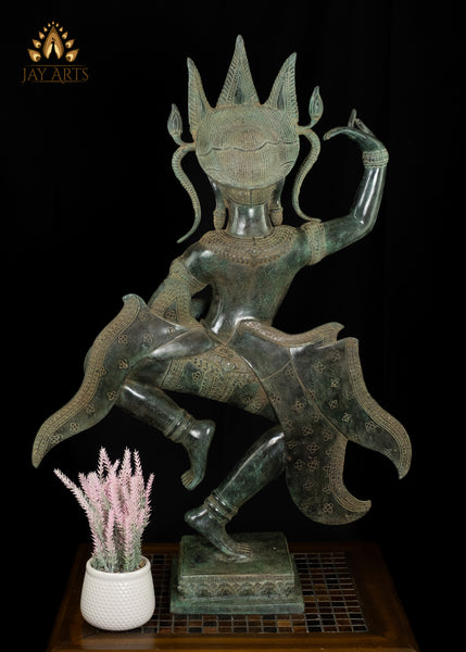 34" Cambodian Dancing Bronze Apsara Statue - An Enduring embodiment of Ethereal Allure