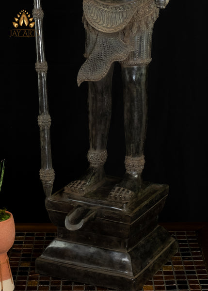 36” Bayon Style Standing Shiva Holding a Trident Cambodian Bronze Tall Shiva Statue