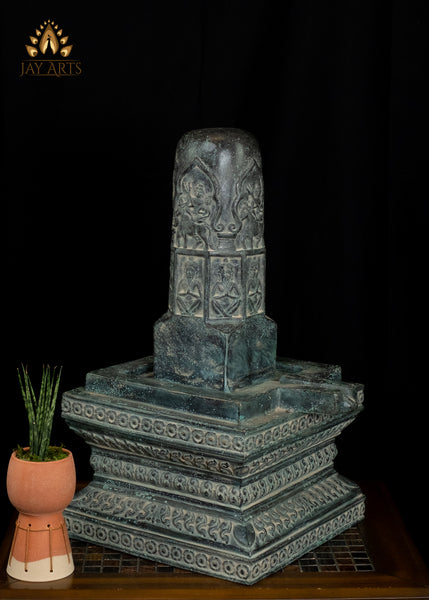 21” Cambodian Bronze Shiva Lingam Symbol of Shiva Distinctive Details on the Lingam