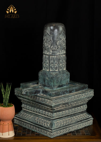 21” Cambodian Bronze Shiva Lingam Symbol of Shiva Distinctive Details on the Lingam