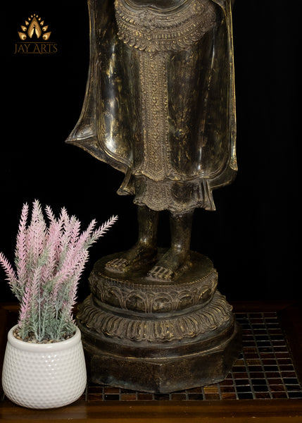 34” Cambodian Style Bronze Standing Buddha in Abhaya Mudra