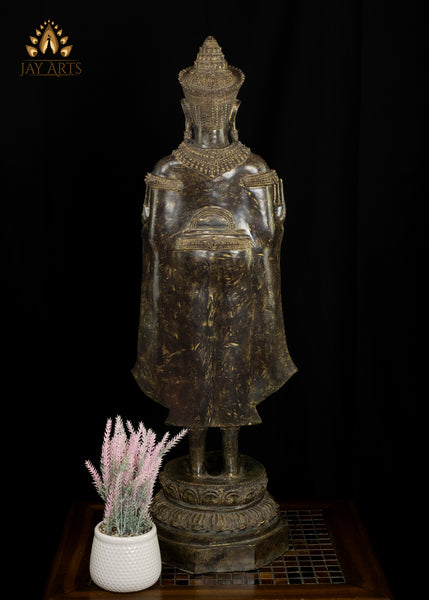 34” Cambodian Style Bronze Standing Buddha in Abhaya Mudra