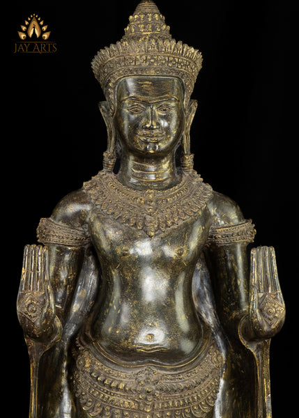 34” Cambodian Style Bronze Standing Buddha in Abhaya Mudra