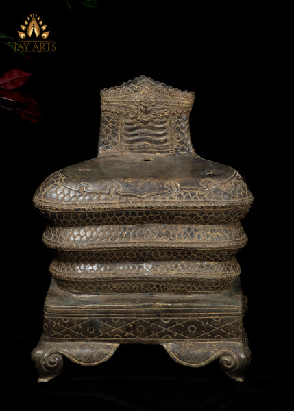 46” Large Khmer Style Spectacular Bronze Naga Buddha in Meditation protected by Nine Headed Muchalinda Serpent