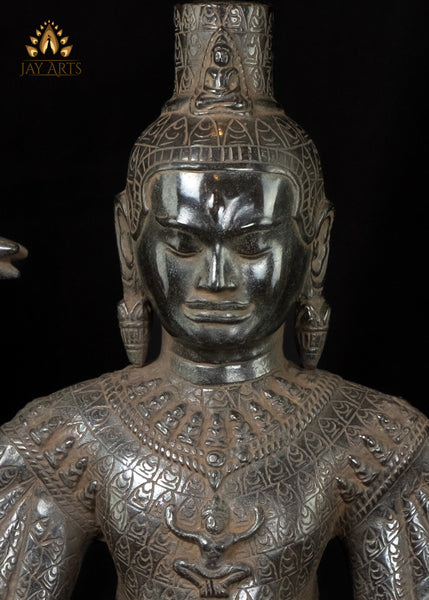 26" Bronze Standing Shiva with Eight Arms Remarkable Fusion of Hindu and Khmer Artistry