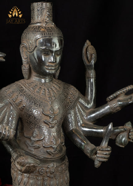 26" Bronze Standing Shiva with Eight Arms Remarkable Fusion of Hindu and Khmer Artistry