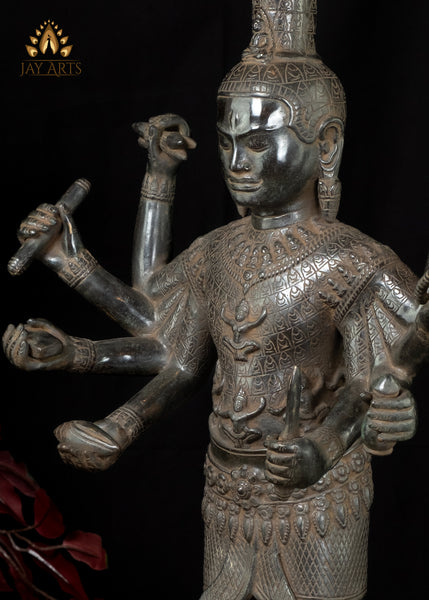 26" Bronze Standing Shiva with Eight Arms Remarkable Fusion of Hindu and Khmer Artistry