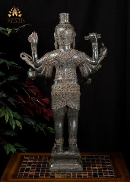 26" Bronze Standing Shiva with Eight Arms Remarkable Fusion of Hindu and Khmer Artistry