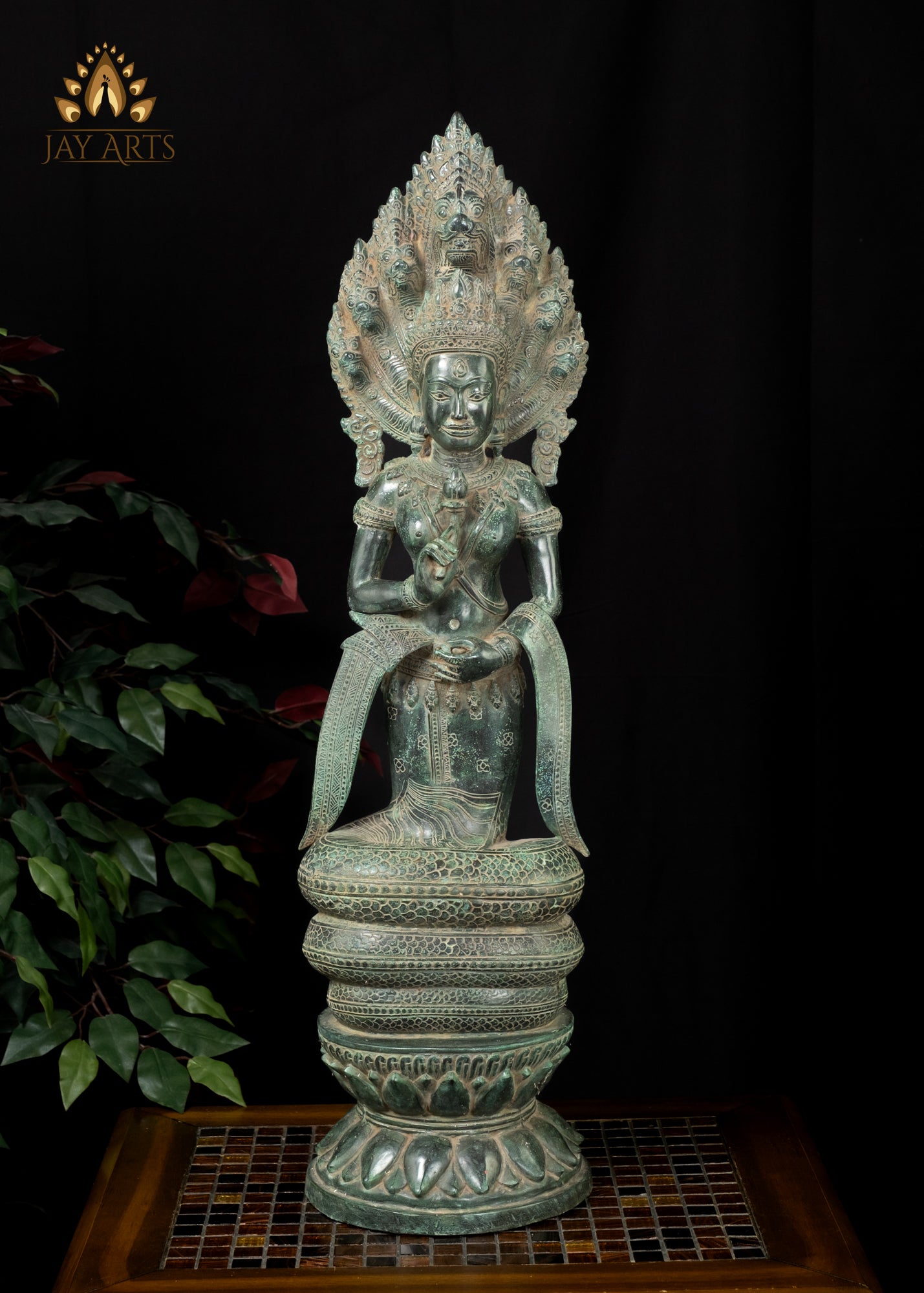 31” Cambodian Bronze Naga Mother Goddess Symbol of Protection