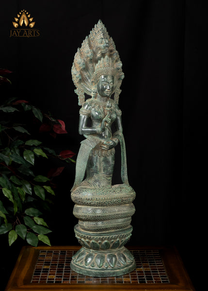 31” Cambodian Bronze Naga Mother Goddess Symbol of Protection