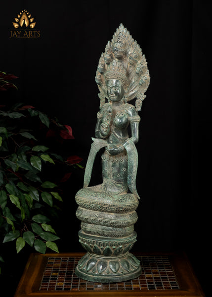 31” Cambodian Bronze Naga Mother Goddess Symbol of Protection