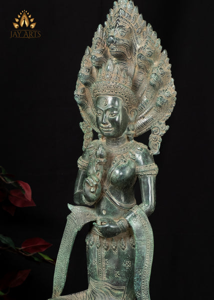 31” Cambodian Bronze Naga Mother Goddess Symbol of Protection