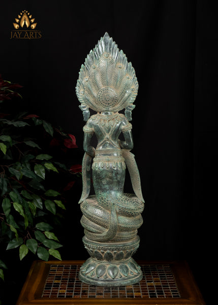 31” Cambodian Bronze Naga Mother Goddess Symbol of Protection