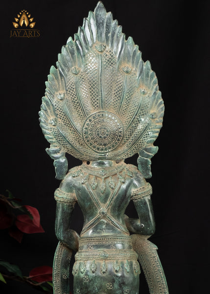 31” Cambodian Bronze Naga Mother Goddess Symbol of Protection