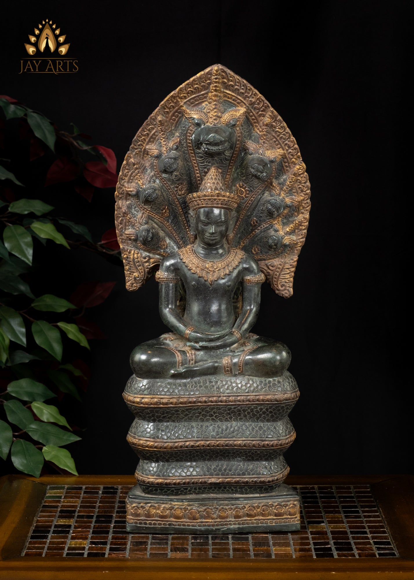 21” Naga Buddha in Meditation protected by Muchalinda Cambodian Bayon Style Buddha