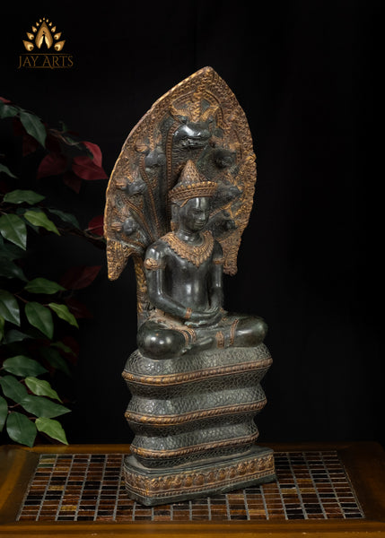 21” Naga Buddha in Meditation protected by Muchalinda Cambodian Bayon Style Buddha