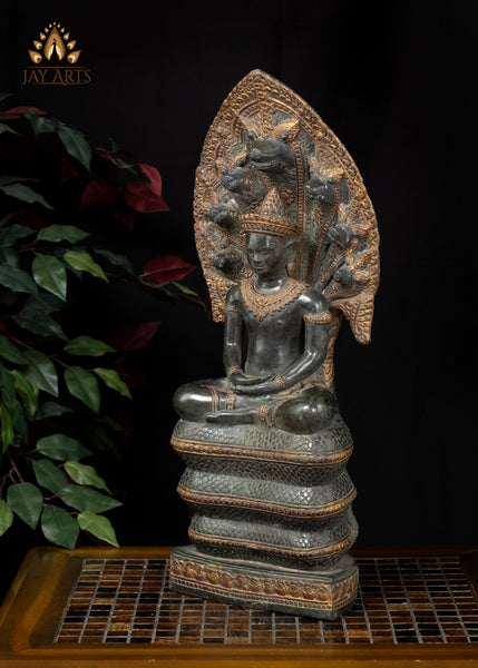 21” Naga Buddha in Meditation protected by Muchalinda Cambodian Bayon Style Buddha