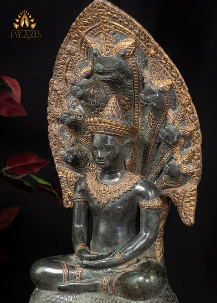 21” Naga Buddha in Meditation protected by Muchalinda Cambodian Bayon Style Buddha