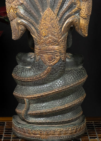 21” Naga Buddha in Meditation protected by Muchalinda Cambodian Bayon Style Buddha