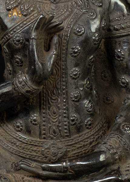 18” Cambodian Buddha in Vitarka Mudra Seated on a Lotus Wearing a Robe with Floral Motifs